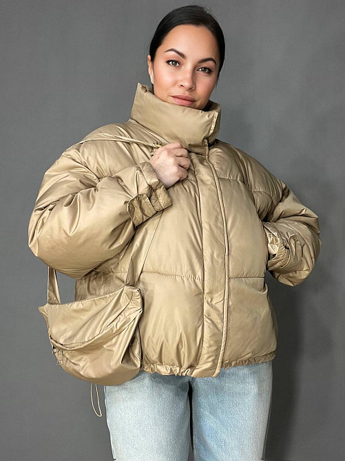 Куртка женская RUIXI 8811 деми легкая воротник стойка с сумочкой широка оверсайз свободный крой, карамель, 48 Киев - изображение 16