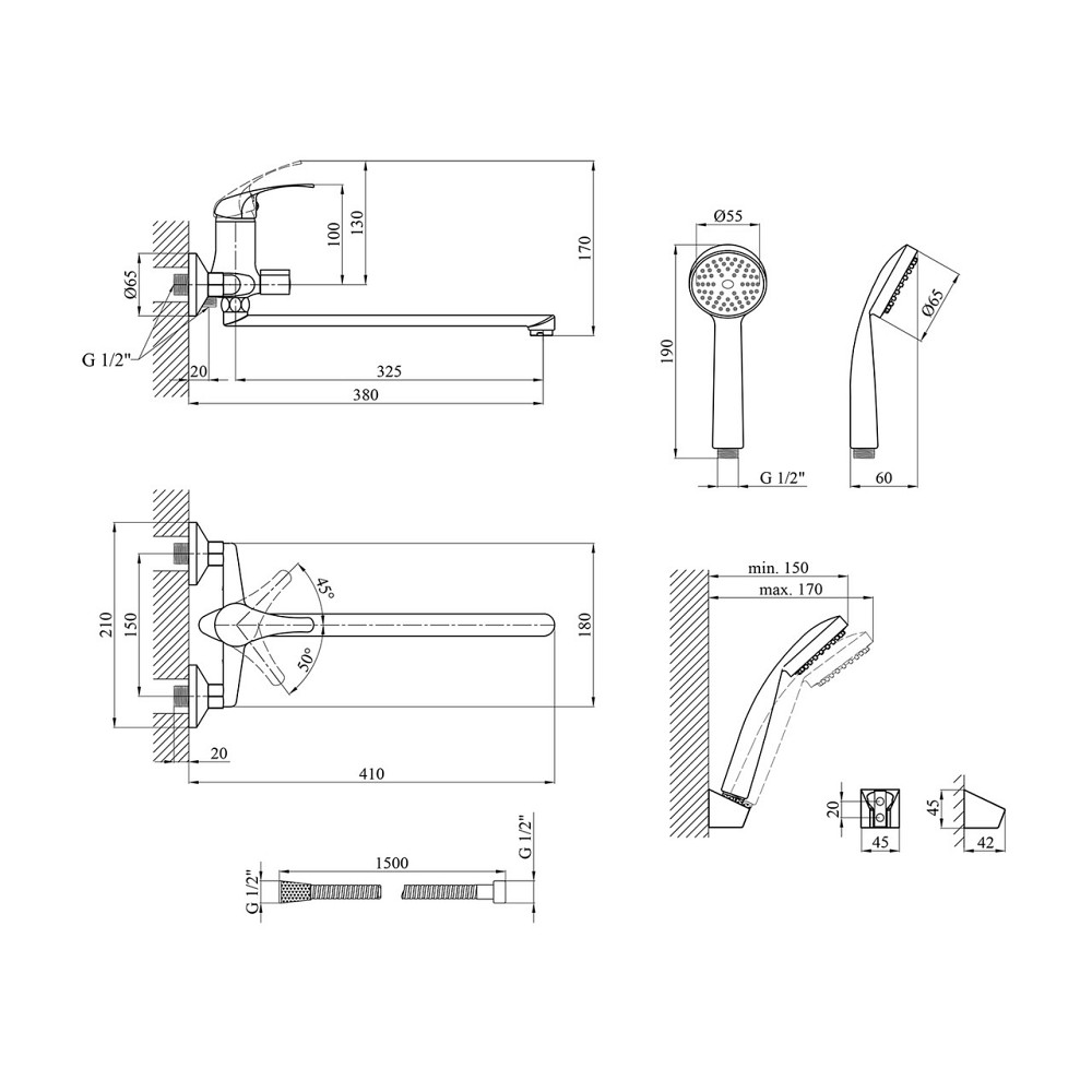 Змішувач для ванни Agua Leon - C071 з душовим гарнітуром, хром Київ - фото 2