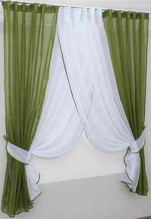 Кухонные шторки VR-Textil № 096к с подвязками оливковый с белым 400х170 см (50-804) Киев