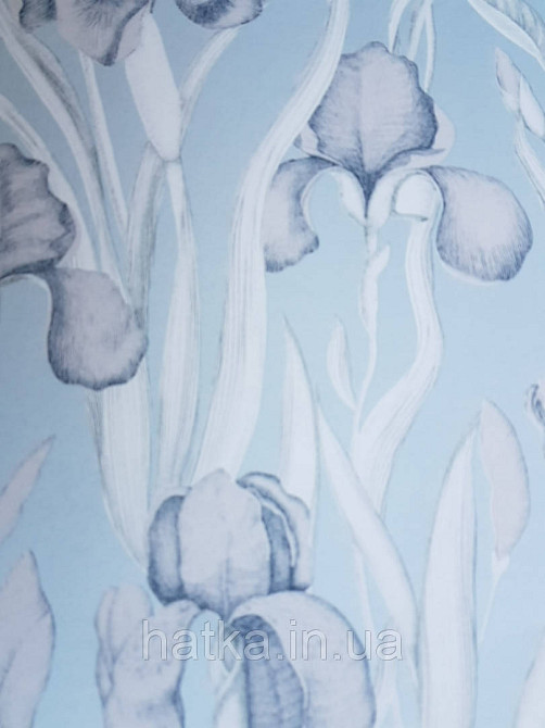 Шпалери флізелінові Decoprint Elisir EL21023 квіти сірі листя білі на блакитному однотоне Київ - фото 2