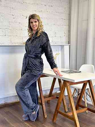 Домашній костюм з халатом "Nelly" оптом | Батал Графіт, 50-52 Київ