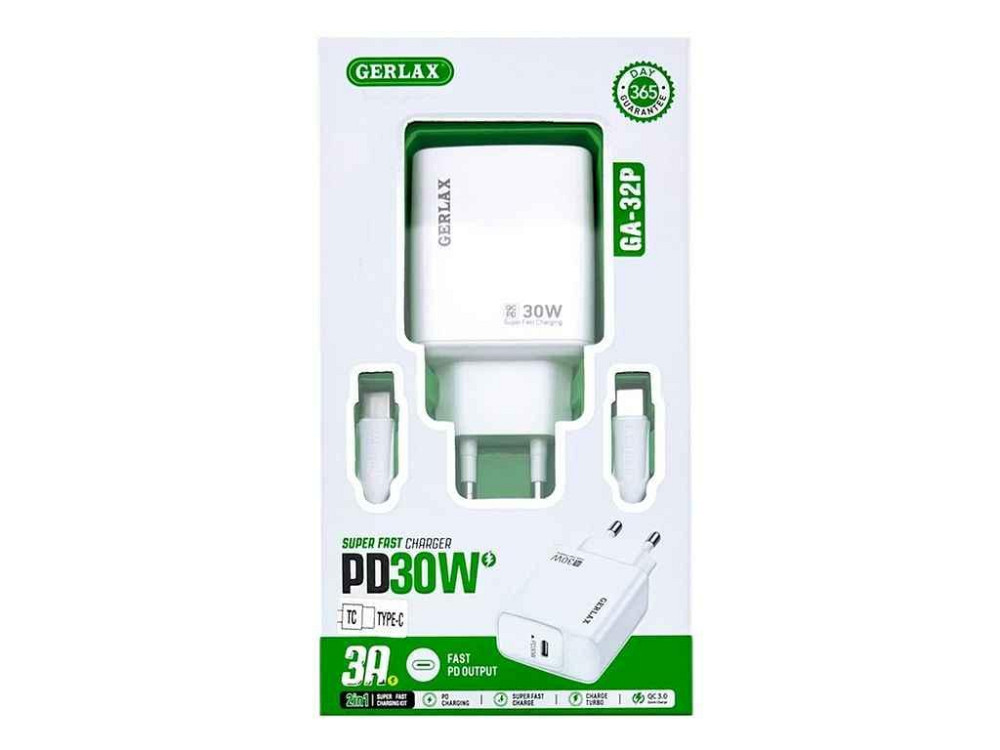 Мережевий зарядний пристрій Type-C to iPhone Lightning GA-32P 3A/QC3.0/PD27W білий ТМ GERLAX Київ - фото 1