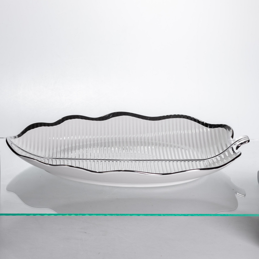 Порцелянова менажниця «Листок» з чорним обідком 2 секції 35,5 см ML6046 Коломыя - изображение 1