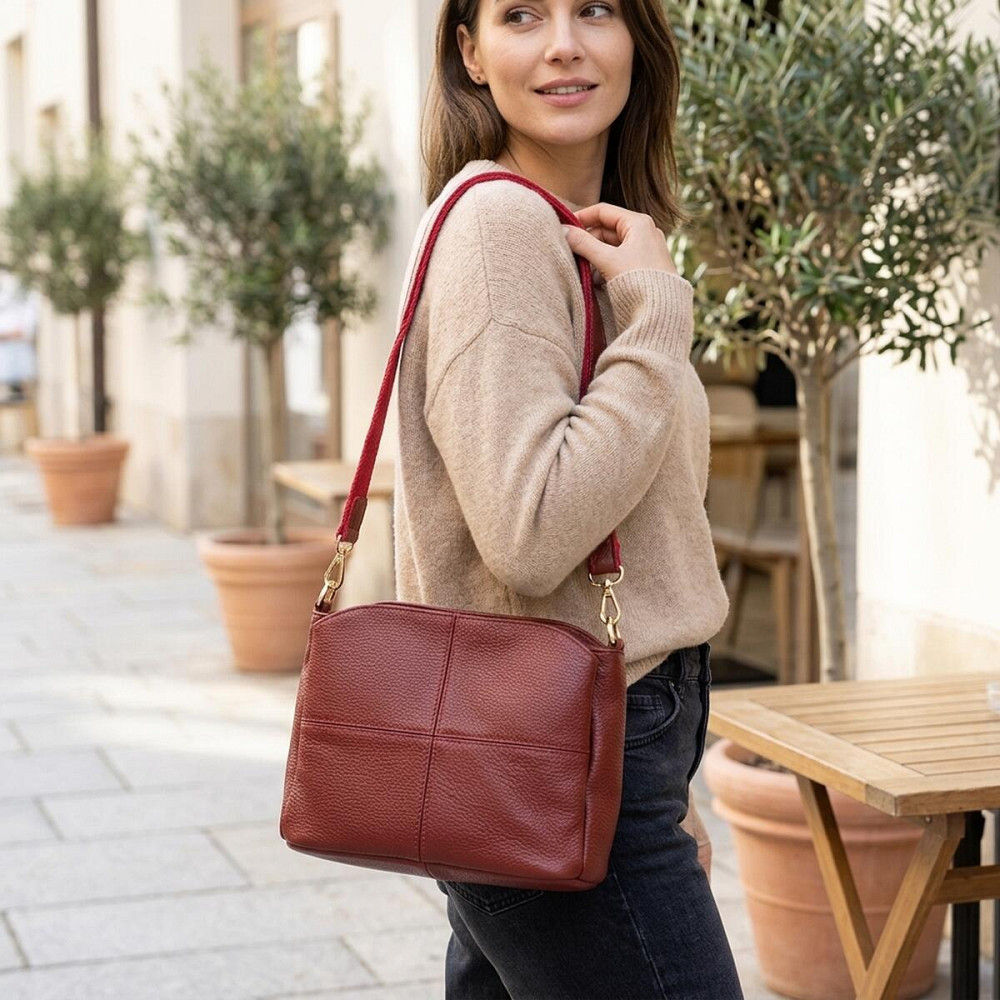 Жіноча шкіряна сумка з трьома секціями Vintage 22981 Червоний Київ - фото 12