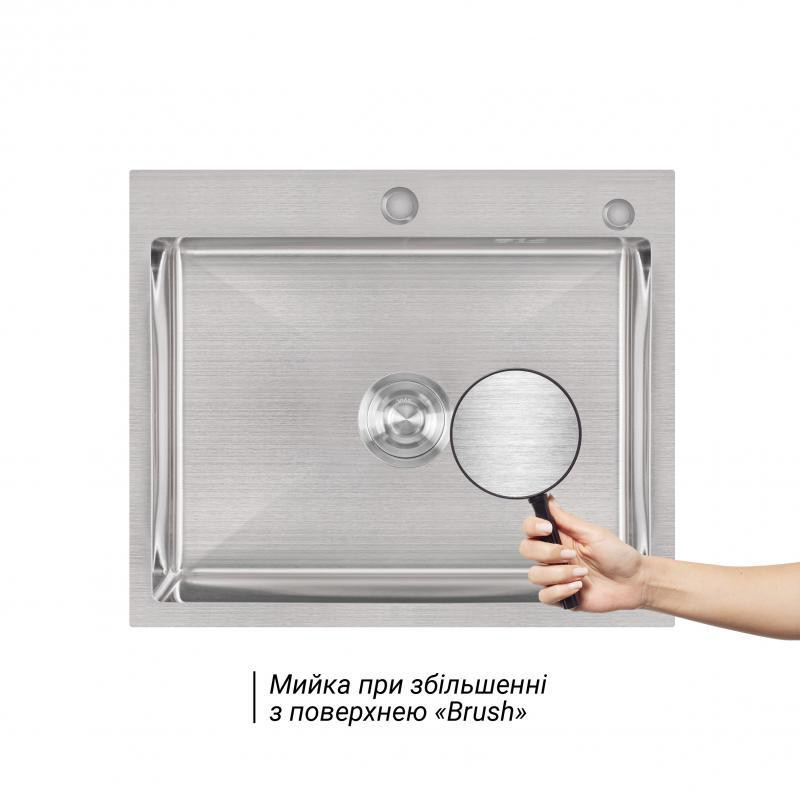 Кухонная мойка с нержавеющей стали H60х50 3.0/1.0 мм Brush с дозатор для моющего средства Киев - изображение 3