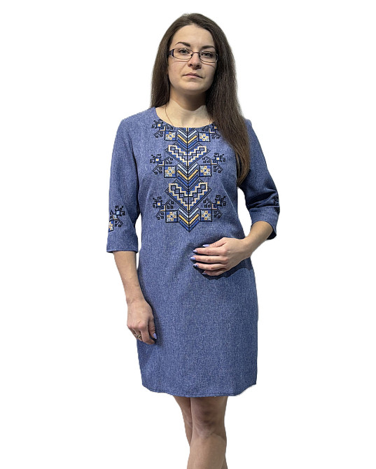 Жіноче вишите плаття з синьо-жовтим орнаментом Квітка 54 Київ - фото 1