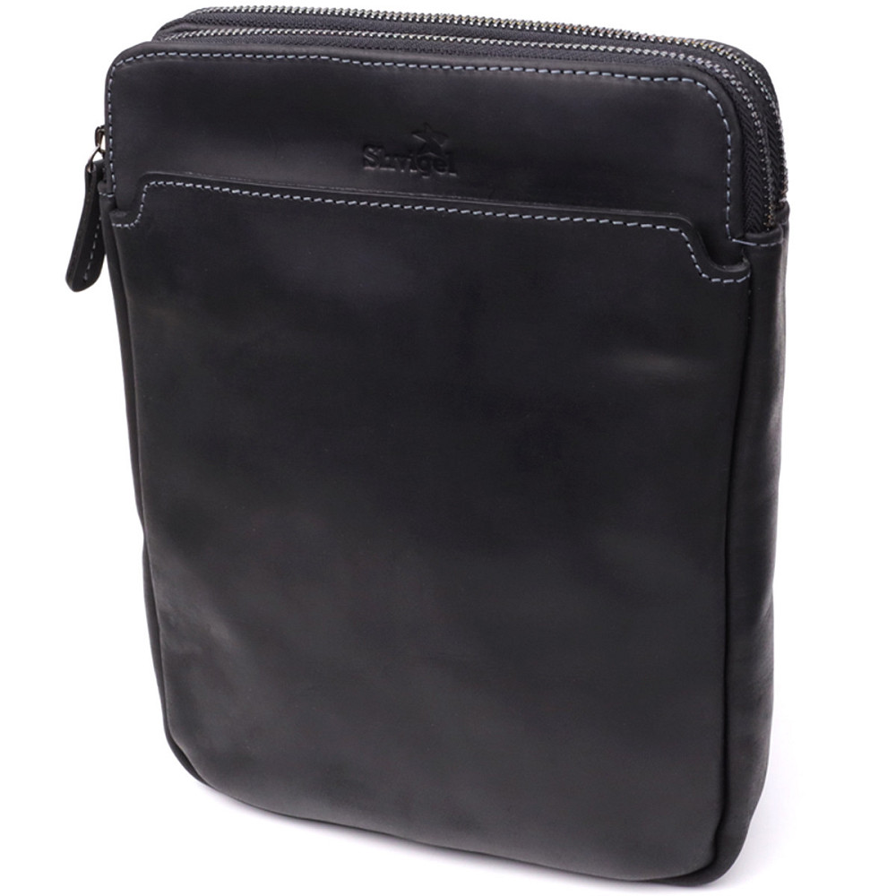 Практичная мужская сумка через плечо из винтажной натуральной кожи Shvigel 20870_1 Черный Киев - изображение 1