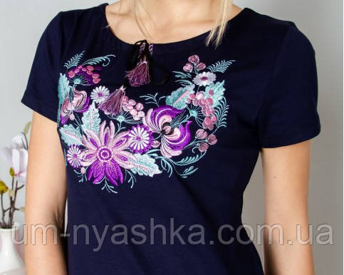 Вишиванка з коротким рукавом "Петриківка" для жінок і дівчаток-підлітків синя Кривий Ріг - фото 1