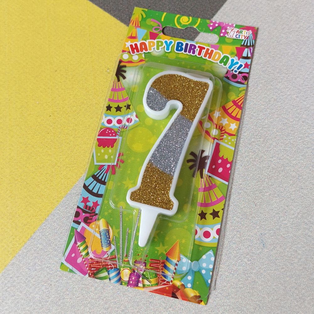 Свеча для торта 7 цифра блеск золото-серебро Киев - изображение 1