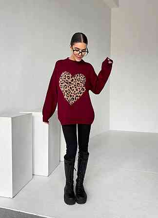Жіночий стильний светр оверсайз із серцем Бургунді Одеса