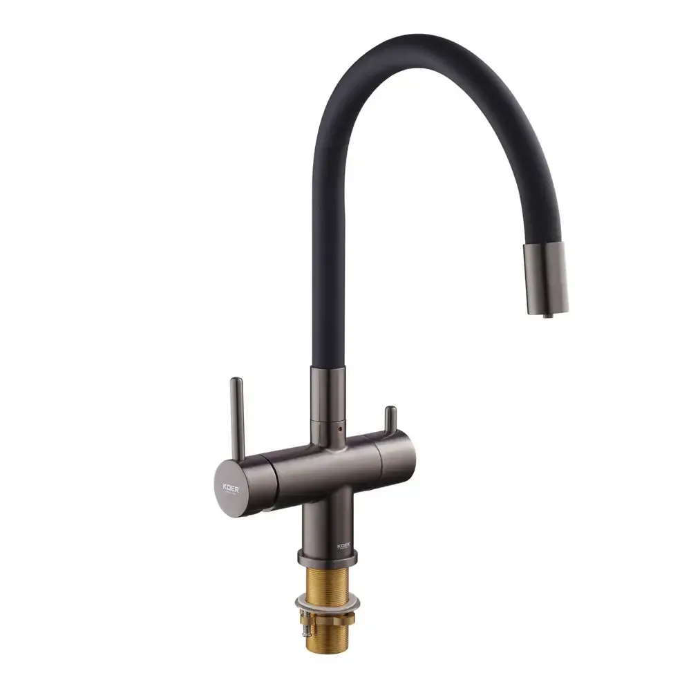 Змішувач для кухні Koer KB-72002-07 із виходом для питної води латунь колір графіт із чорним гнучким виливом Чернівці - фото 5