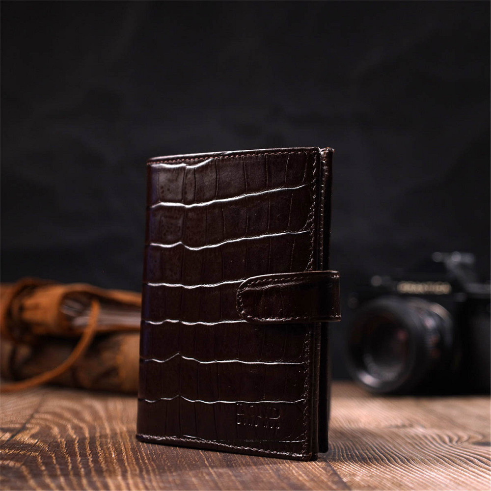 Портмоне фактурне для чоловіків з натуральної шкіри з тисненням під крокодила BOND 22058 Коричневий Київ - фото 8