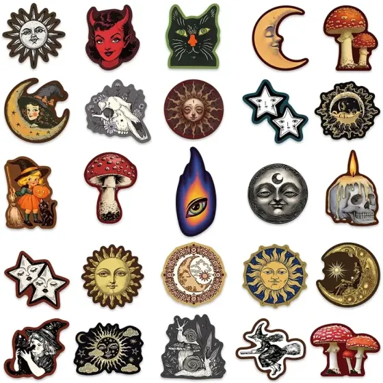 Набор готических наклеек 50 шт – Солнце, Луна, Звезды, черепа и мистические символы Киев