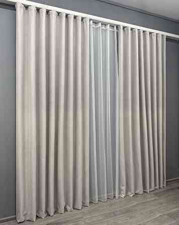 Комплект штор VR-Textil 100% блэкаут ASHEN NIGHT 150х270 2шт и Тюль 500х270 1842ш-1153т пепельный с белым 71-082/4 Киев
