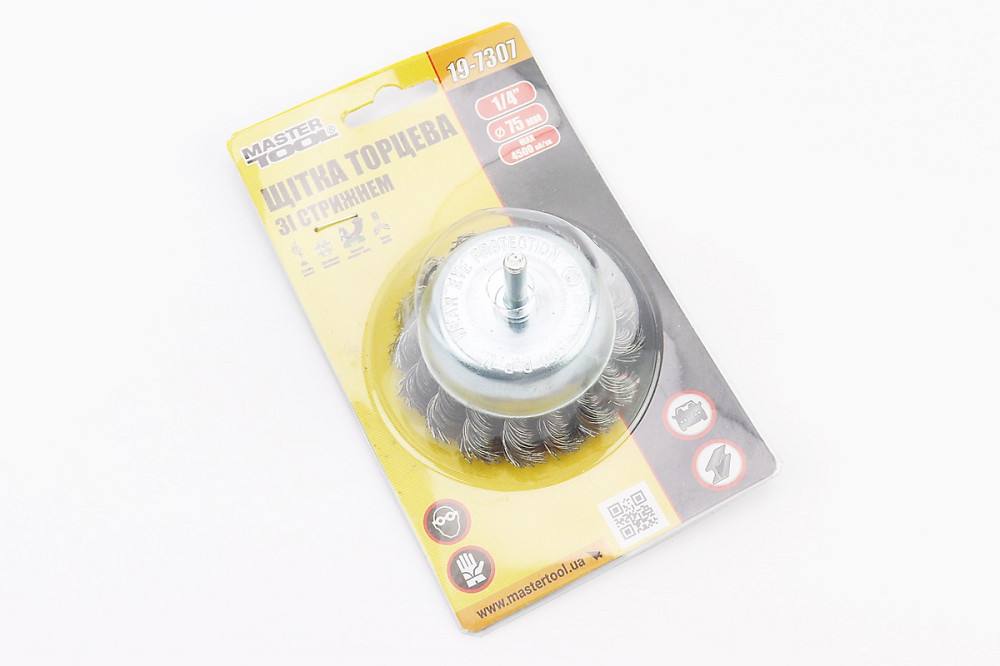 Щітка торцева зі стрижнем 1/4" D-75мм з плетеного дроту 19-7307 Київ - фото 2