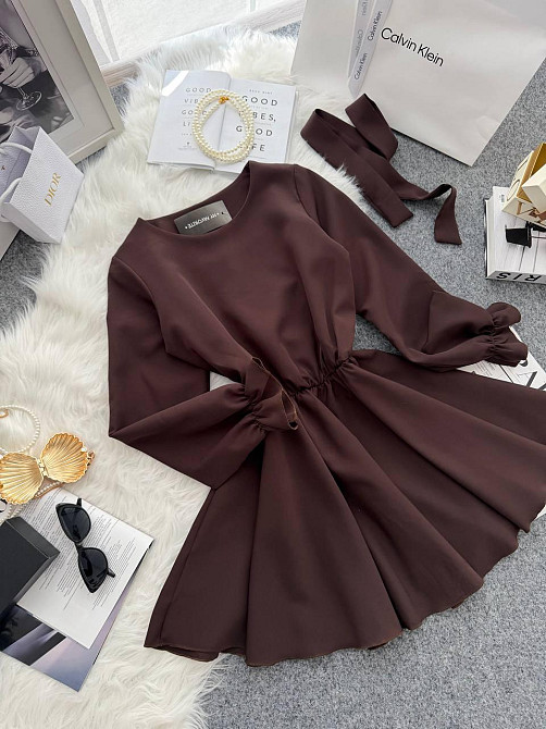 Жіноча романтична мінісукня з поясом креп костюмка Шоколад, 46/48 Одеса - фото 4