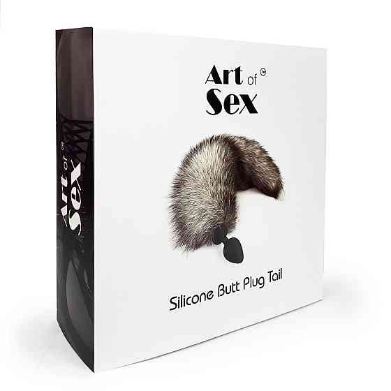 Силіконова анальна пробка з хвостом із натурального хутра Art of Sex size M Artctic fox Sex Aura Київ