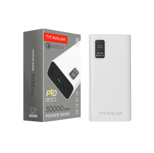 Павербанк 30000mAh Titanum TPB-728S-W 22,5W QC+PD білий Житомир