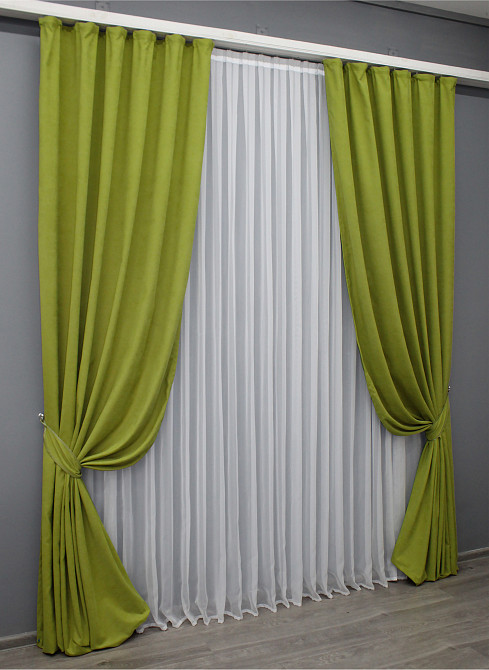 Комплект готовых штор VR-Textil Микровелюр Petek № 1500ш Салатовый 150х270 см 2 шт (33-1043) Киев - изображение 3