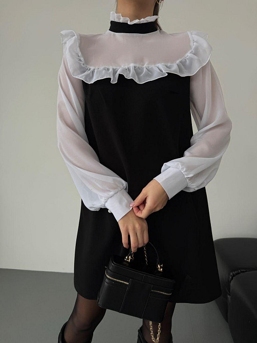 Женское сдержанное базовое платье с рюшами креп дайвинг + шифон 46/48 Одесса - изображение 7