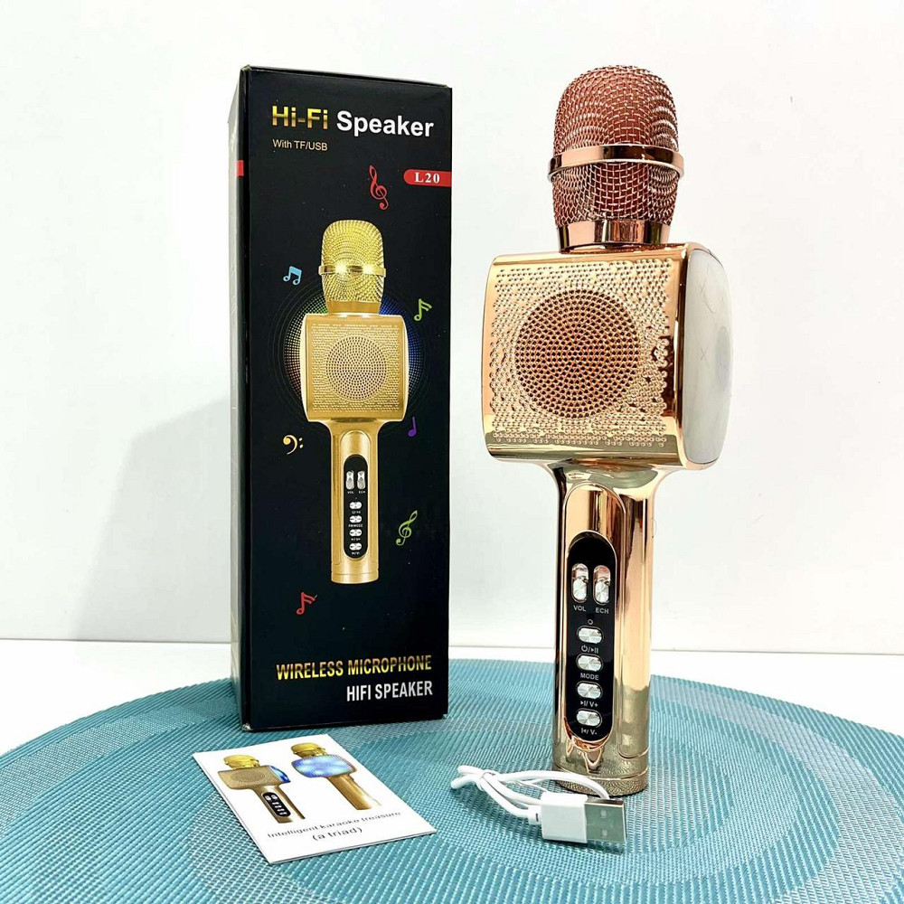 Мікрофон бездротової караоке bluetooth USB акумулятор TF слот 25см Рожевий (L20) Чернігів - фото 3