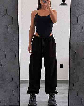 Женские повседневные оверсайз брюки-джоггеры турецкая петля диагональ Черный Одесса