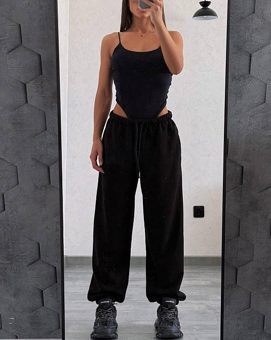 Женские повседневные оверсайз брюки-джоггеры турецкая петля диагональ Черный Одесса - изображение 1