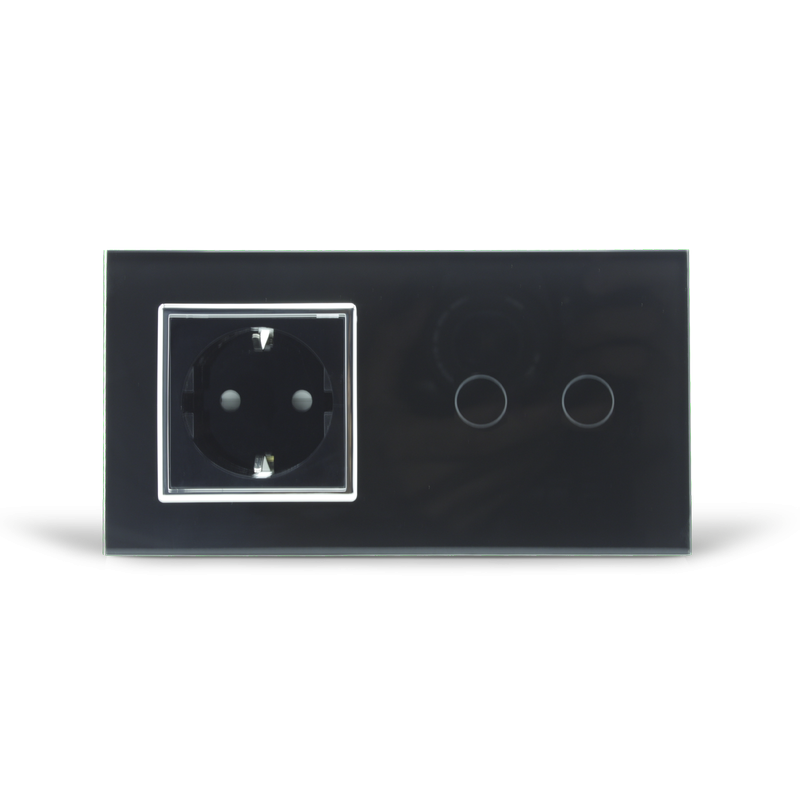 LIVOLO Сенсорний вимикач 2 сенсора 1 розетка Livolo чорний хром скло (VL-C702/C7C1EU-12C) Коломия - фото 4