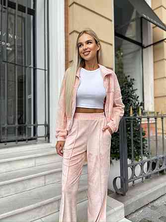 Женский стильный повседневный велюровый костюм двойка Персик Одесса