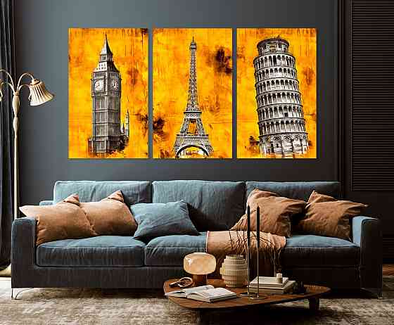 Модульная картина в гостиную / спальню  Лондон-Париж-Рим   ART-236_3A 100х150 см Киев