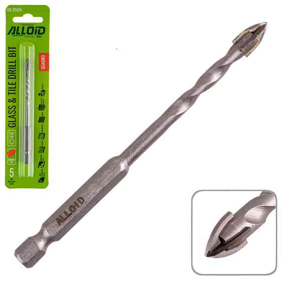 Свердло по скло та кераміці QUADRO 5мм, хвостовик HEX 1/4&quot; Alloid, L= 95mm GB-20005 Вінниця