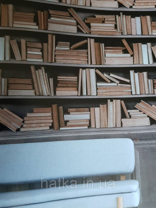 Обои виниловые Grandeco One roll one motif 2 A41601 панно 3д  книги полки стелажи коричневые кремовые Киев - изображение 2