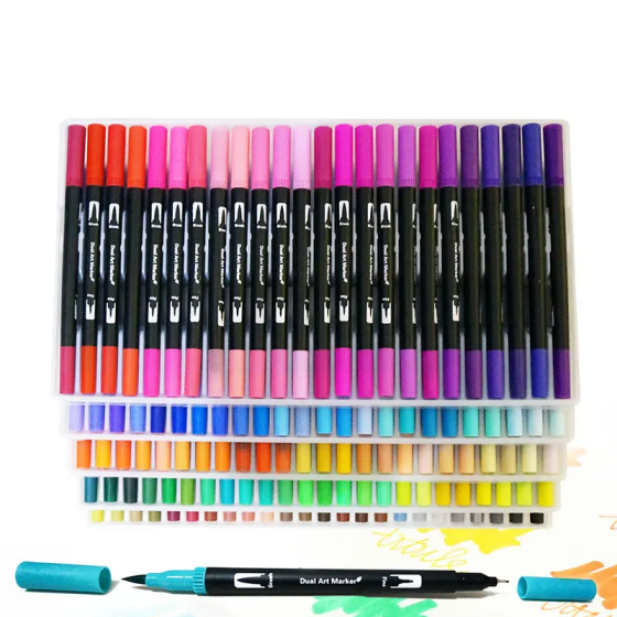 Набор акварельных маркеров Brush для скетчинга, рисования 100 цветов, акварельные двусторонние  маркеры Brush Каменец-Подольский