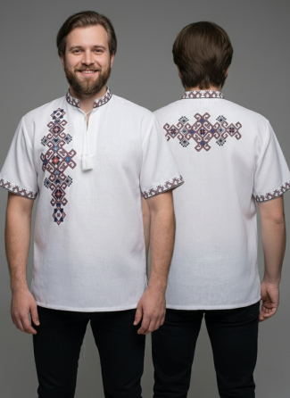 Чоловіча вишиванка з орнаментом на спині та короткий рукав Фламінго 54 Київ
