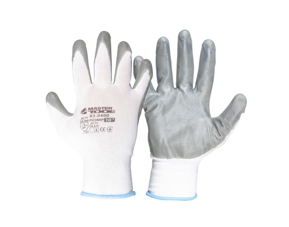 MASTERTOOL Рукавички трикотажні безшовні MASTERTOOL нітрилове покриття долоні 10" 12 пар біло-с Коломия - фото 1
