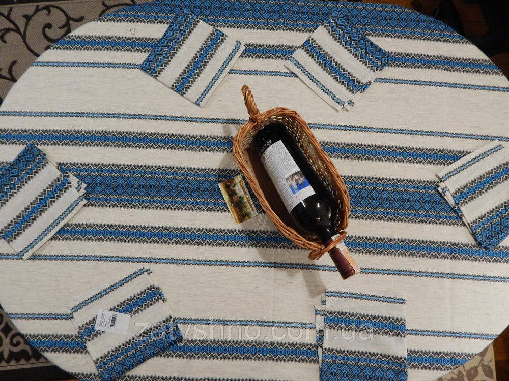 Синя скатертина вишита на льону Київ - фото 3