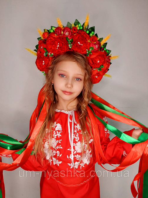 Віночок ободок з квітами "Сценічний з колосками та стрічками" Кривий Ріг - фото 1