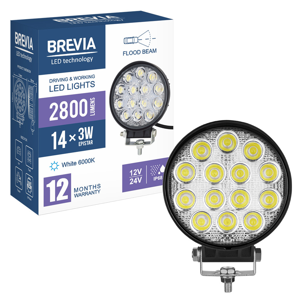 Фара светодиодная Brevia Epistar white Flood 10-30V, 42W (14x3W), 2800Lm, 1шт Львов - изображение 8