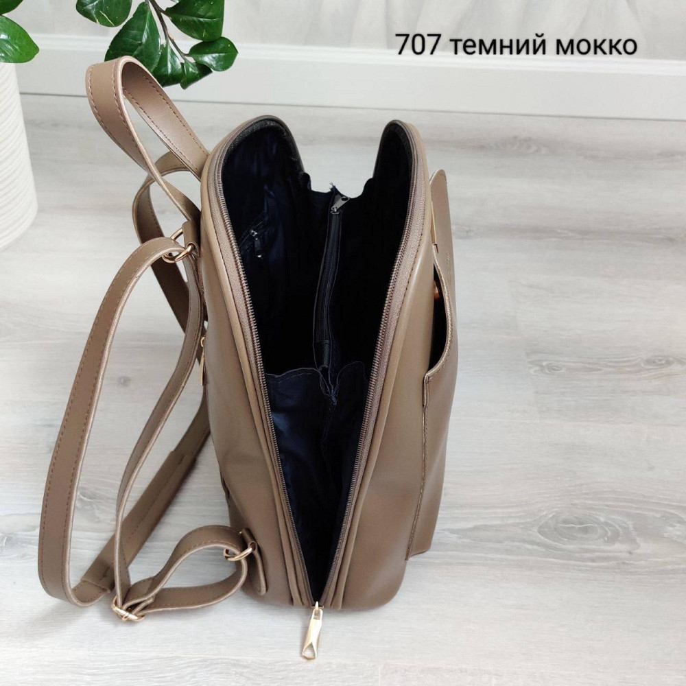 Брендовый женский рюкзак-сумка. Женский маленький брендовый рюкзак-сумка. Цвет Мокко 707 Киев - изображение 10