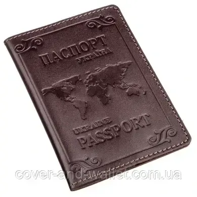 Шкіряна обкладинка для паспорта карта світу коричнева ST Leather Київ
