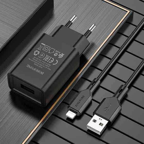 Мережевий зарядний пристрій BOROFONE BA68A Glacier single port charger set(iP) Black Київ