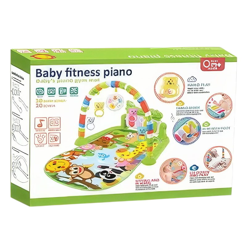 Розвиваючий дитячий килимок з піаніно, підвісними іграшками, шкалою росту, блакитного кольору, принт тварини Кам'янець-Подільський - фото 4