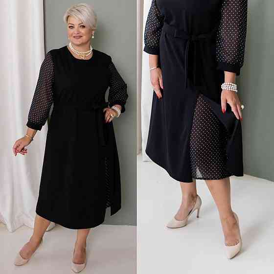 Женское стильное праздничное платье шифон+креп дайвинг 60/62 Одесса