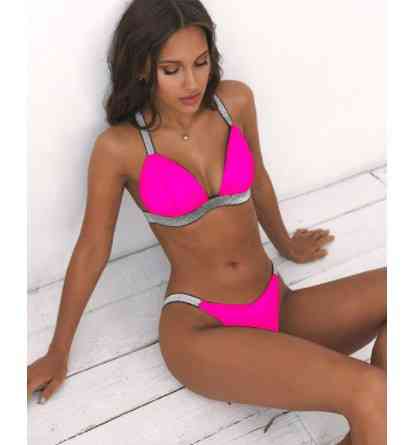 Купальник з люрексом роздільний жіночий S рожево-сріблястий Київ