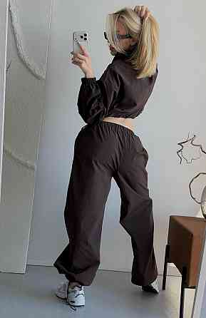 Женский стильный повседневный костюм из плащевки Шоколад Одесса