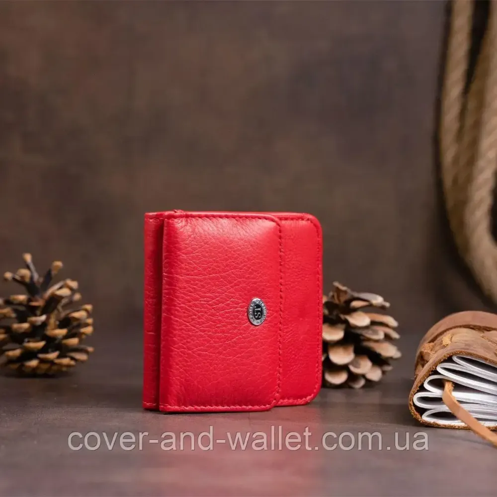 Маленький женский кошелёк на кнопке красного цвета из натуральной кожи ST Leather 005 Киев - изображение 9