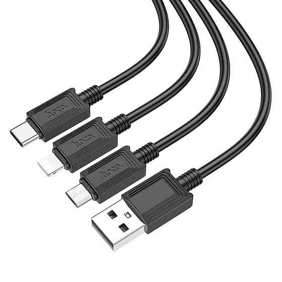 Кабель HOCO X74 USB - Lightning+Type-C+Micro 2A, 1m, PVC, PVC конектори, колір чорний 6931474767363 Одеса