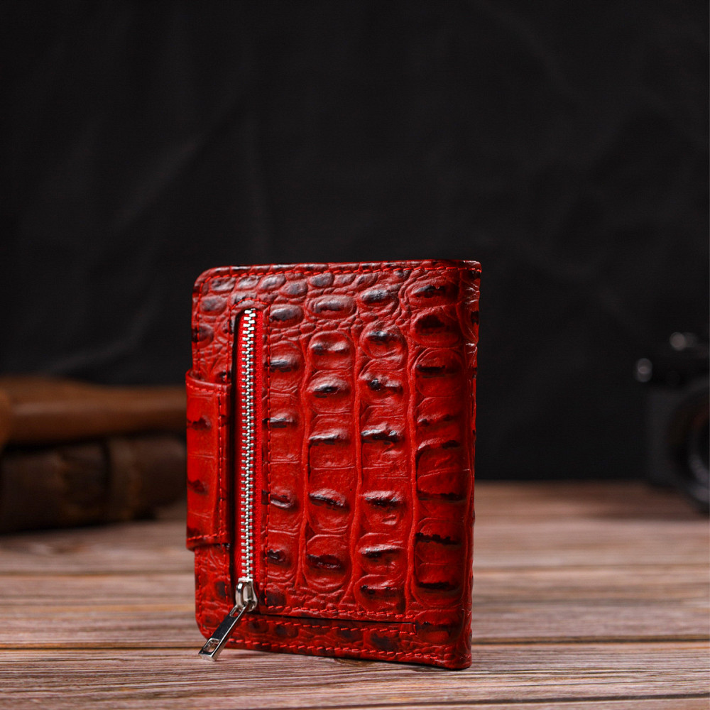 Жіноче фактурне портмоне середнього розміру з натуральної шкіри з тисненням під крокодила CANPELLINI 21807 Червоне Київ - фото 9