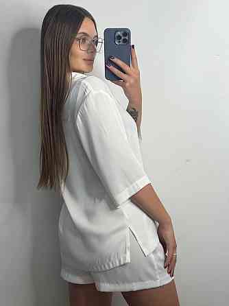 Жіночий костюм-двійка із сатину Айворі XL-2XL Харків