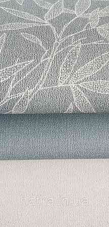 Шпалери вінілові на флізеліні метрові Rasch Novella 1,06х10 листя гілки матові білі на бірюзове сірком Київ